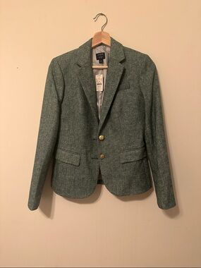 J. Crew Green Tweed Blazer with Gold Buttons NWT 2